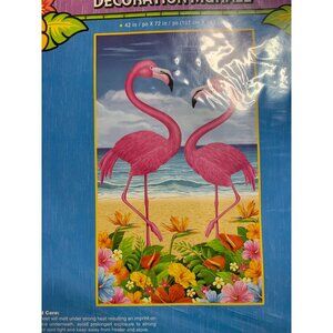New Luau Wall Decor Mural Flamingo on Beach Flowers 42 in x 72 in Party Decorati